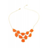 Orange Druzy Stone Link Bib Necklace